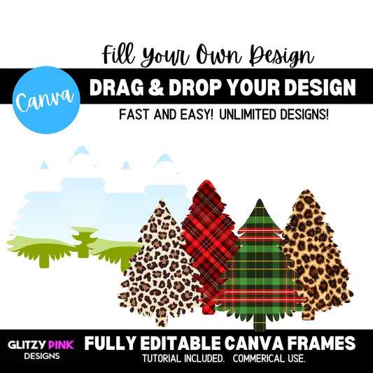 Christmas Tree Canva Frame, Christmas Tree Editable Canva Frame Template,Holiday Tree PNG, Fill Your Design Canva Frame,  Canva Frame Bundle