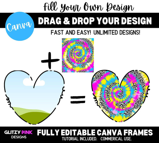 Editable Drag and Drop Doodle Heart Canva Template, Doodle Heart Editable Canva Frames