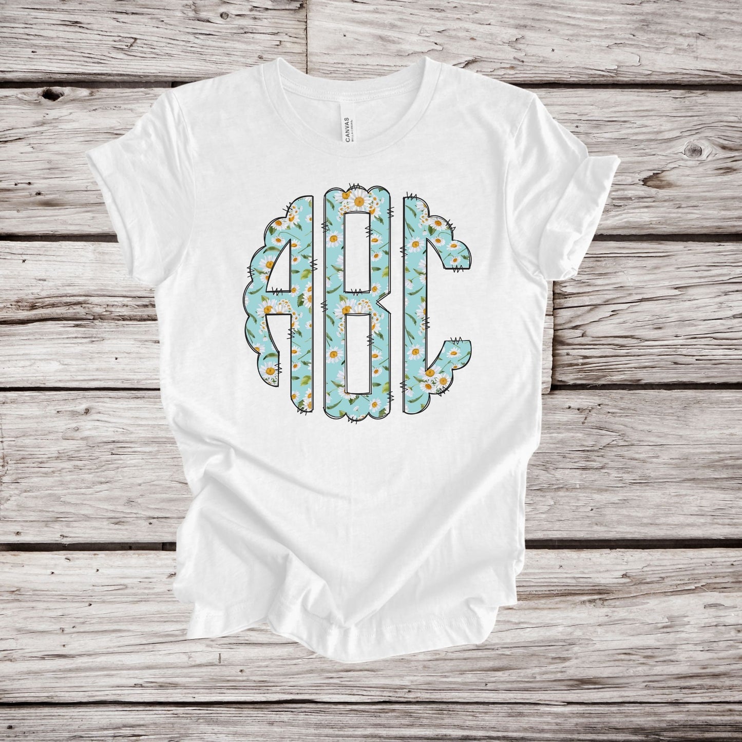 Blue Daisies Doodle Scallop Monogram,  Easter Monogram Alphabet, Doodle Monogram, Spring Doodle Fonts,  Instant Download
