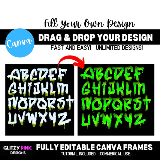 Graffiti Font Canva Frame, Fill Your Own Font Canva Template, Fonts for Canva, Font SVG, Font Bundle, Custom Canva Font Frame
