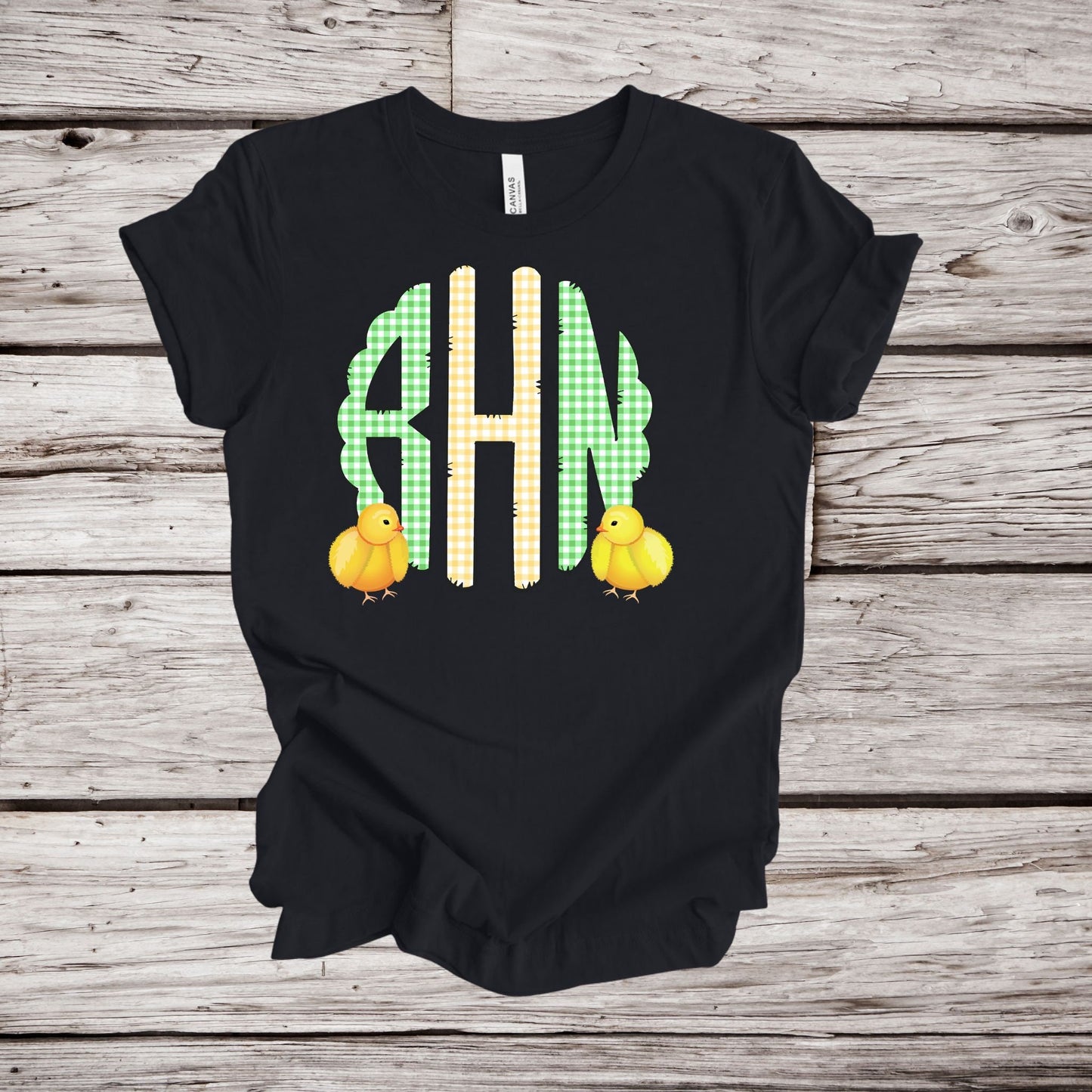 Green and Yellow Gingham with Easter Chicks Doodle Scallop Monogram,  Easter Monogram Alphabet, Easter Doodle Monogram, Instant Download