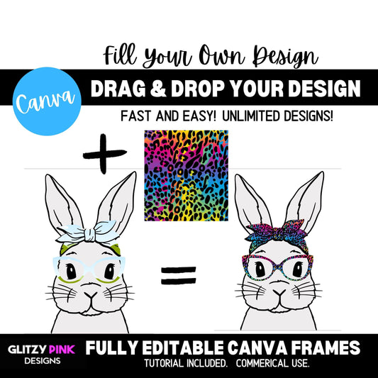 Editable Drag and Drop Easter Bunny Canva Template, Easter Bunny Glasses PNG Editable Canva Frames