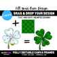 Doodle Lucky Four-Leaf Clover Editable Drag and Drop Canva Template, Saint Patrick Editable Canva Frame, Shamrock, Irish, Instant Download